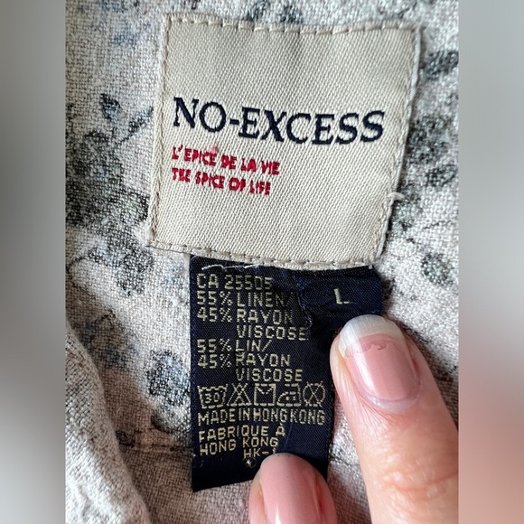 Vintage No-Excess Womens Floral Grey Linen Blend Short Sleeve Button Up Shirt L - Picture 5 of 9